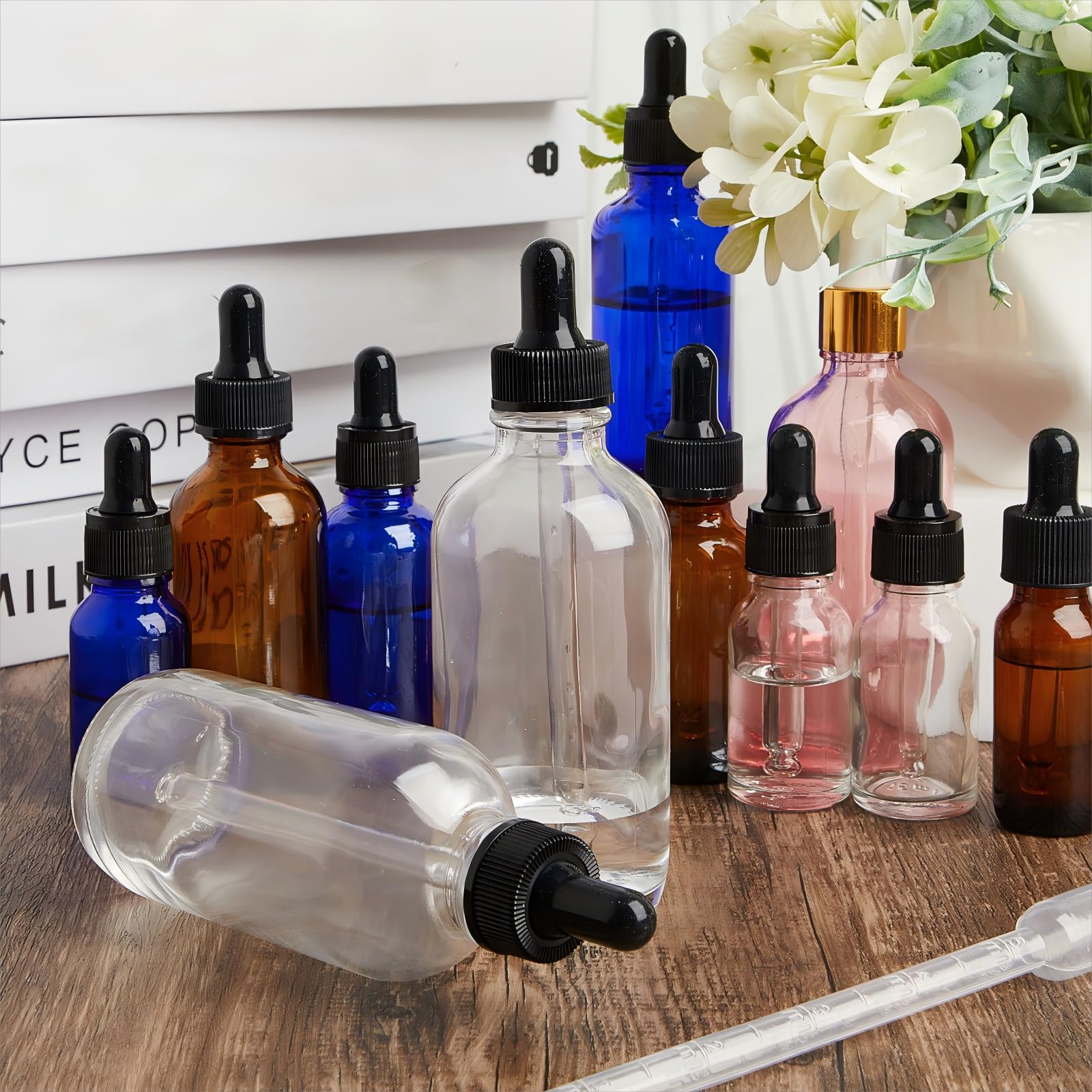 Lallisa 48 Stück Glas-Tropfflaschen mit Augentropfenspender, Labor Tropfflaschen mit 4 langen Pipetten, 4 Trichter und 80 Etiketten für Reisen, Nagelhautmassage, ätherische Öle, Parfüm (transparent,