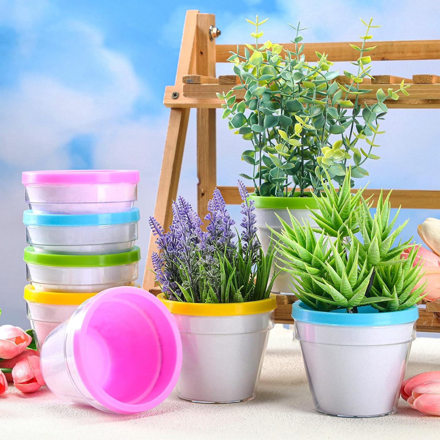 Meanplan 28 Pcs Spring Crafts 16 Spring DIY Flower Pots Paint Your Own Ornament Kit DIY Craft Flower Pot 12 Colorful Markers, Decorate Your Own Home