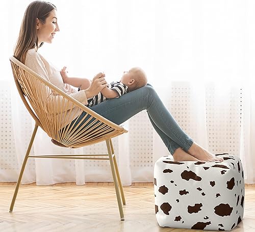 Miniatura 4 de Sweet Jojo Designs Funda de puf otomana con estampado de vaca occidental marrón para niño y niña, sin relleno, reposapiés, cubo cuadrado,