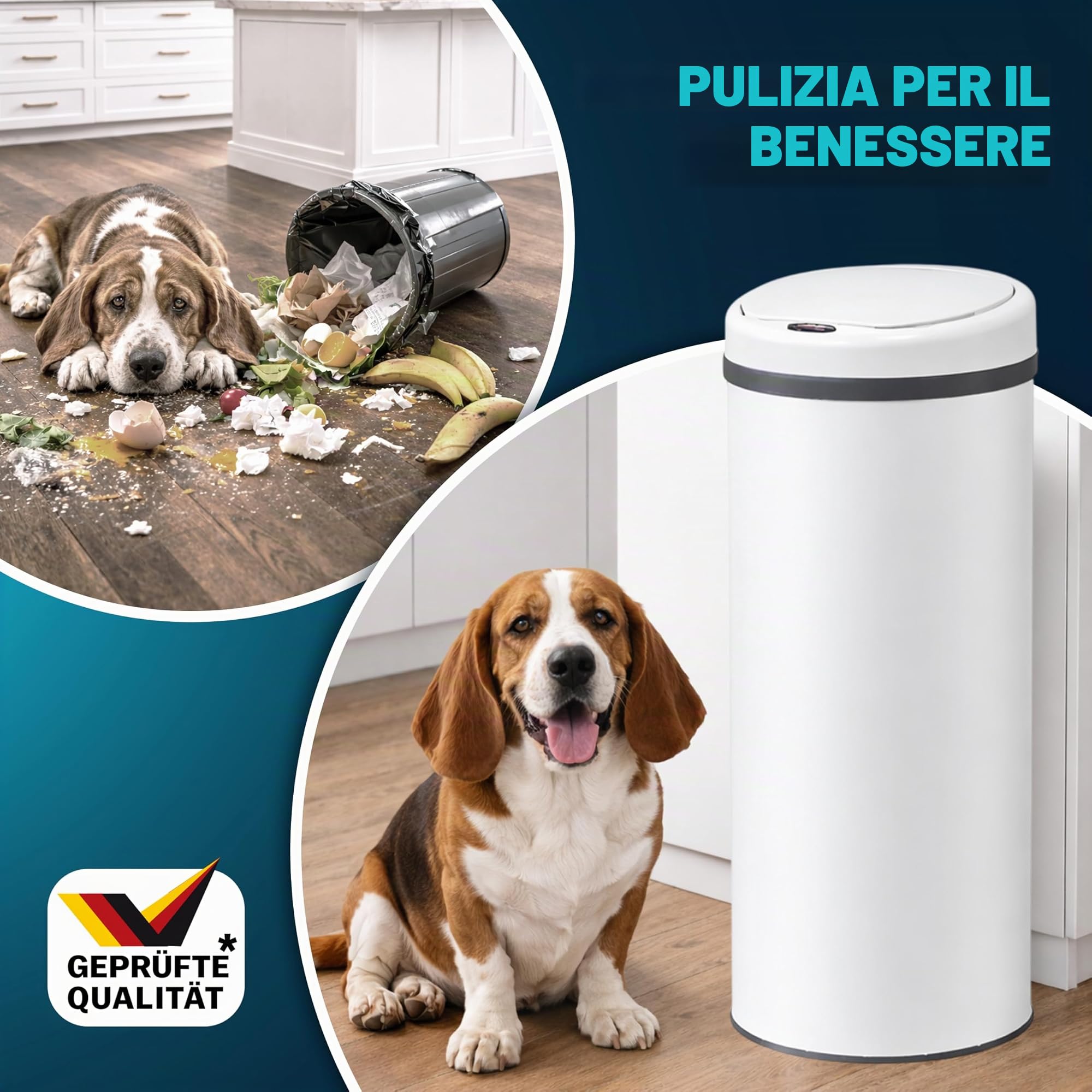 Monzana® Cestino a Sensore incl. Cavo di Ricarica Acciaio Inox Display LED Touchless Pattumiera Smart Raccolta Differenziata | Pattumiera intelligente da 50 l, con sensore, senza contatto, riciclabile, in acciaio inox, cavo USB, vano batteria protetto