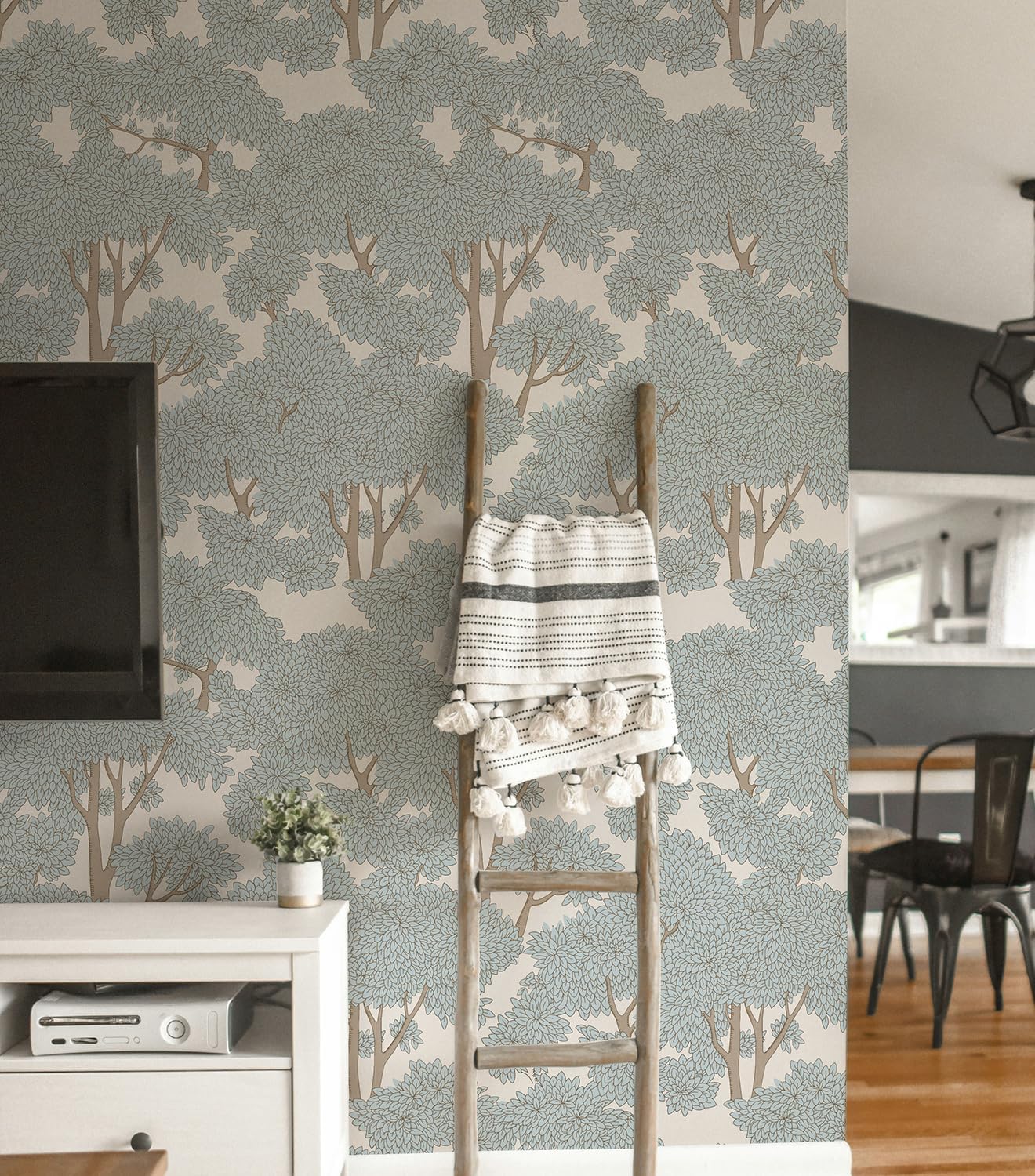 Tree Peel and Stick Forest Jungle Waterproof Bathroom Mural Stick on Wallpaper (Light, 17.7in x 32.8ft)