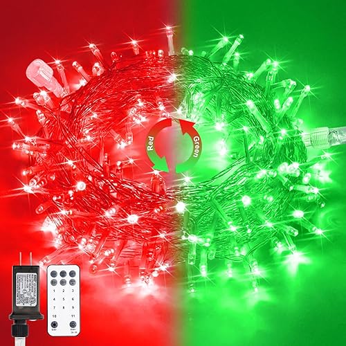 MEXSUSS 100 luces LED rojas y verdes de Navidad enchufables, 11 modos de luces de Navidad para interiores con control remoto, 33 pies conectables