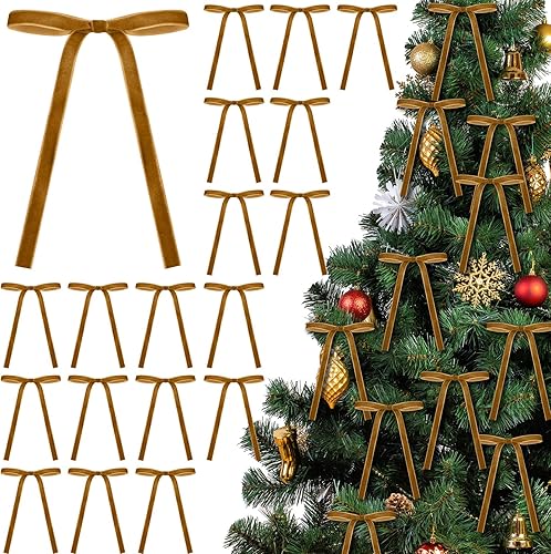 24 lazos de terciopelo de Navidad para árbol de Navidad, artesanías rústicas, lazos de regalo, lazos de cinta de terciopelo vintage para Navidad,