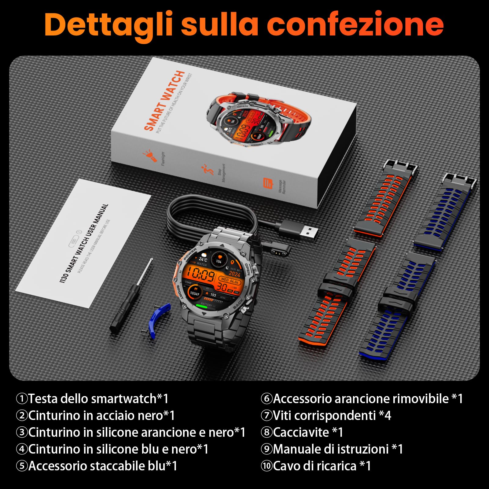 Hwagol Smartwatch dla Mężczyzn 1,52" HD Ekran, 500 mAh Bateria i 114+ Trybów Sportowych, Smartwatch Militarny z Częstotliwością tętna/SpO2/Monitorem Snu i Latarka dla Android iOS