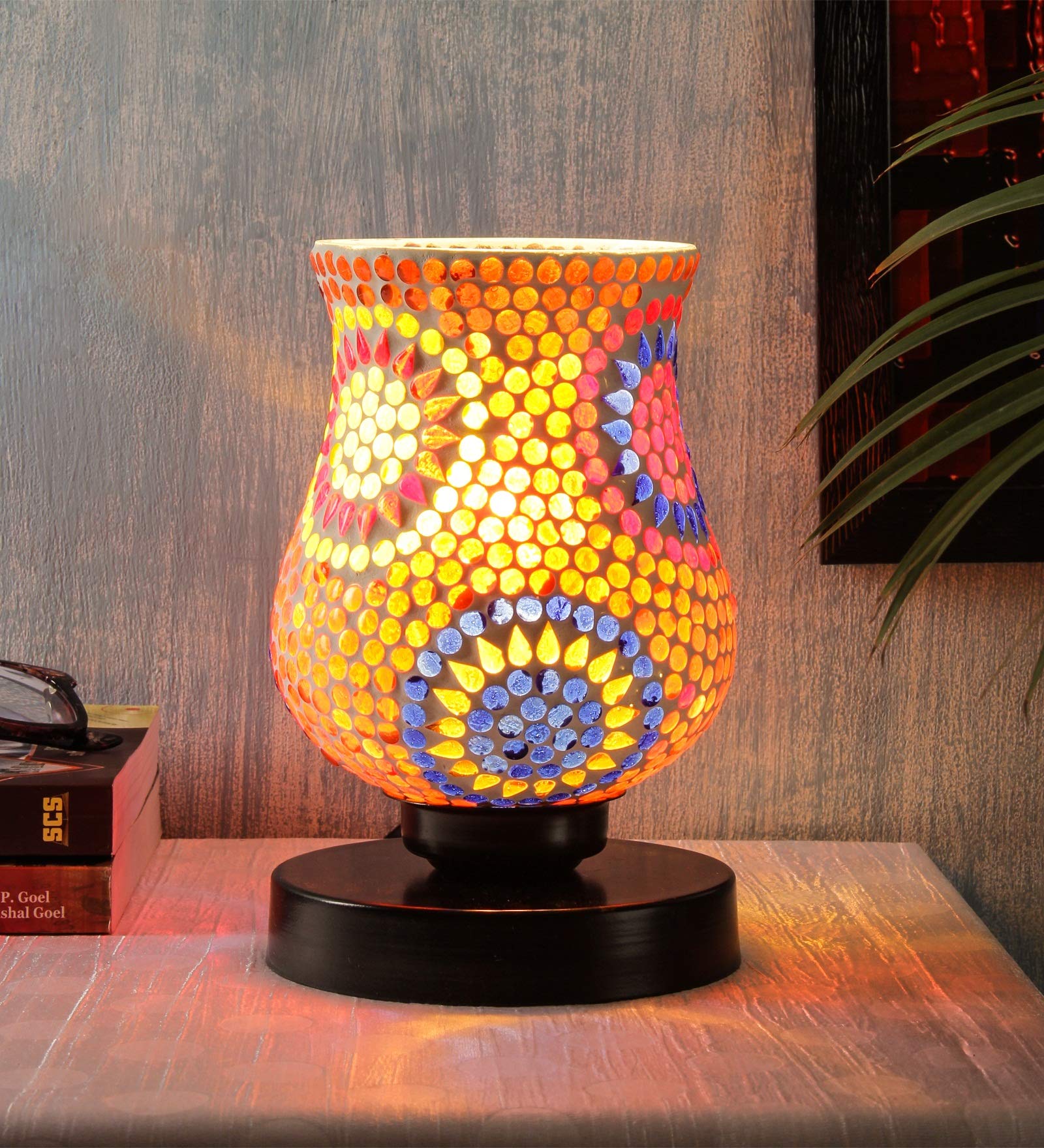 Devansh L208, Multicolor Mosaic Glass Table Lamp (Medium, Multicolor)