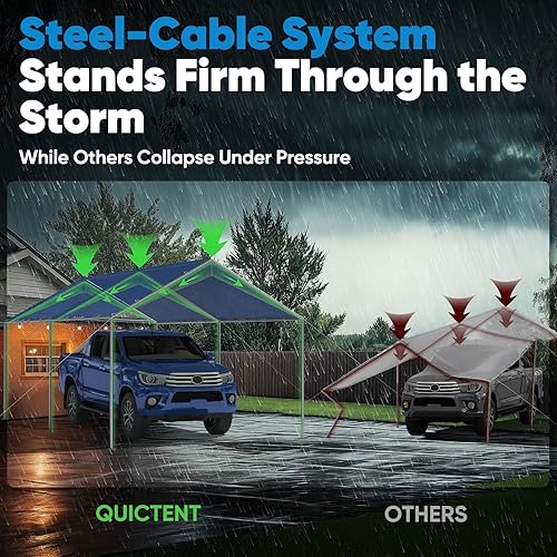 Miniatura 11 de Quictent Toldo resistente de 10 x 15 pies con marco galvanizado para cochera, tienda de campaña para fiestas al aire libre, refugio de barco con 3