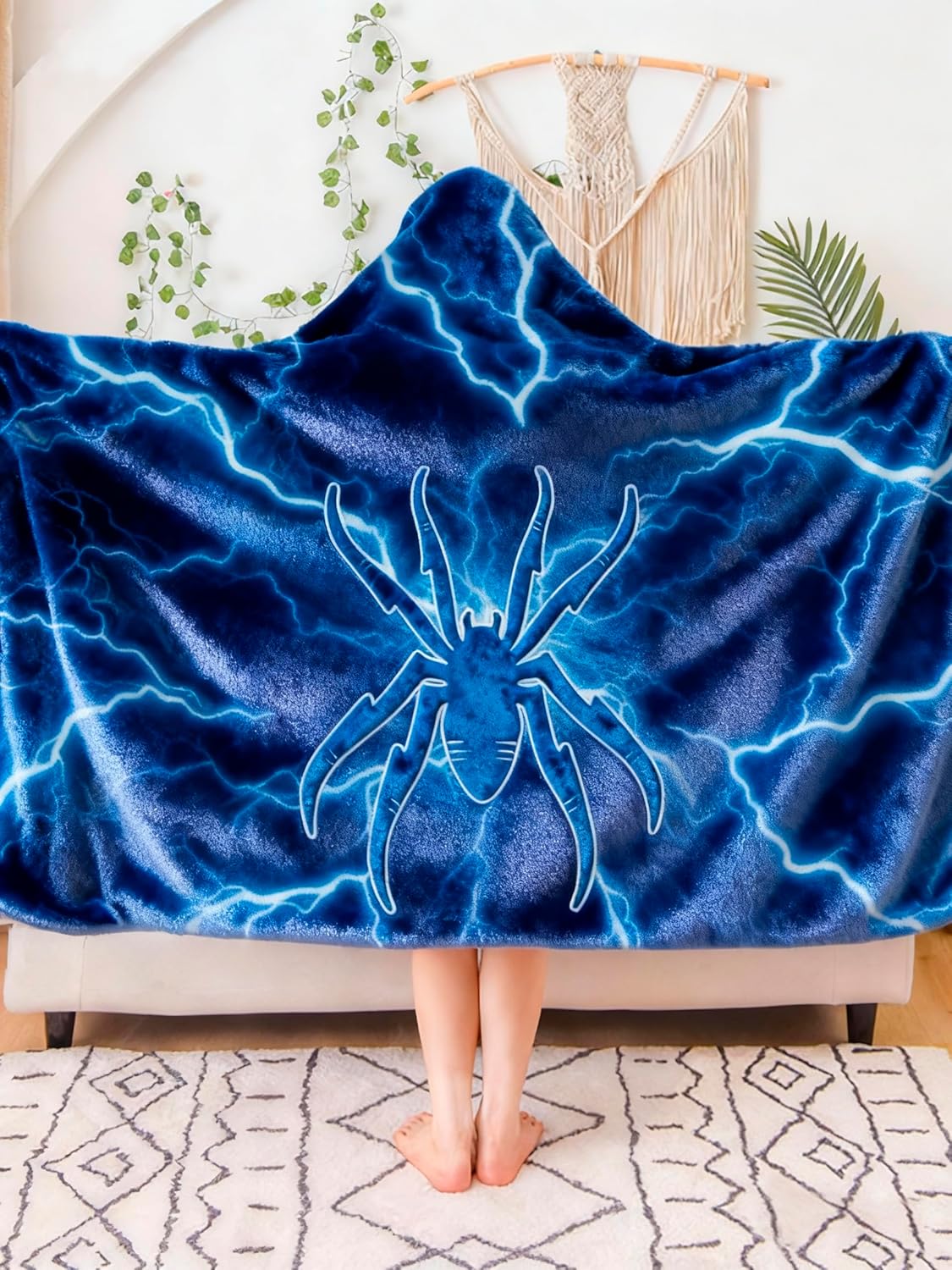 FunnyGifts Lightning Wearable Blanket Hoodie Bath, Pool, Beach Towel 40x60 Inches Kids Costume Gifts for Boys Teens Soft Plush Throw Fluffy Fuzzy Blanket for Christmas New Year Valentines