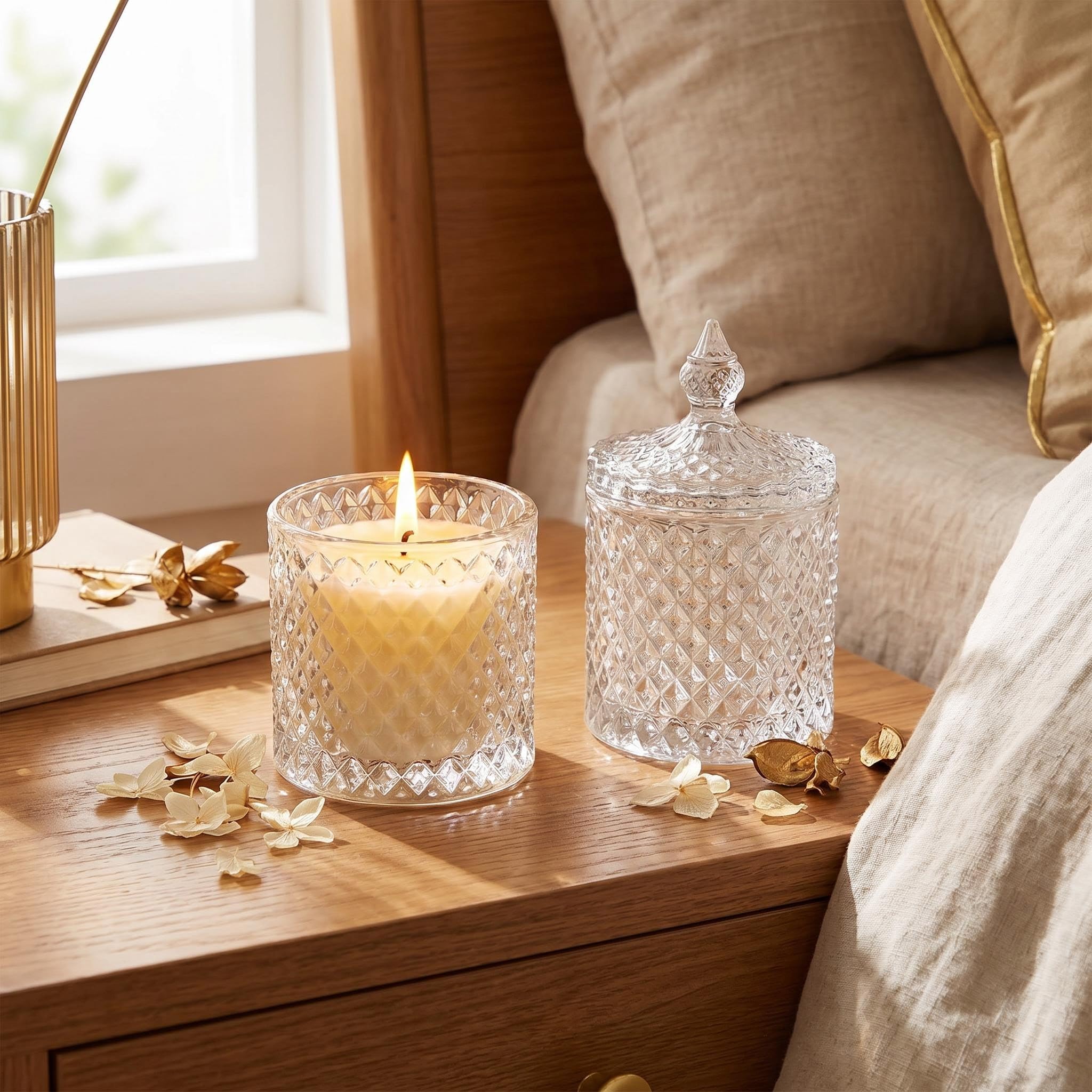 Organizador de Bolas de algodón y Soporte de hisopo, Cristal Transparente para encimera, tarros con Tapa, tarros de boticario, Organizador de Maquillaje para Almohadillas