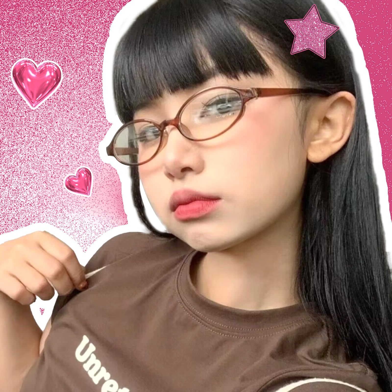 SODQW Fashion Fake Glasses Oval Y2K Eyewear Frame Anti Blue Light Trendy Glasses for Women Clear Cosplay