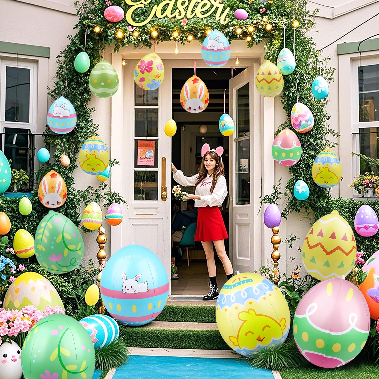 4 pezzi 60 CM Uova di Pasqua Gonfiabili All'aperto Uova di Pasqua gonfiabili in PVC Uovo di Pasqua gonfiabile per la caccia all'uovo, il giardino e le decorazioni all'aperto (4 Pezzi)