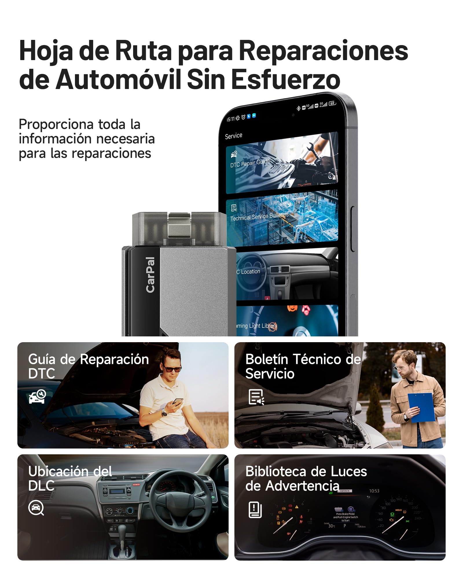 TOPDON Carpal-A obd2 Diagnosis Bluetooth, Diagnosis Coche multimarca para iOS y Android, Completo del Sistema& 6 Funciones de Reinicio, guía de reparación,1 año de actualizaciones gratuitas
