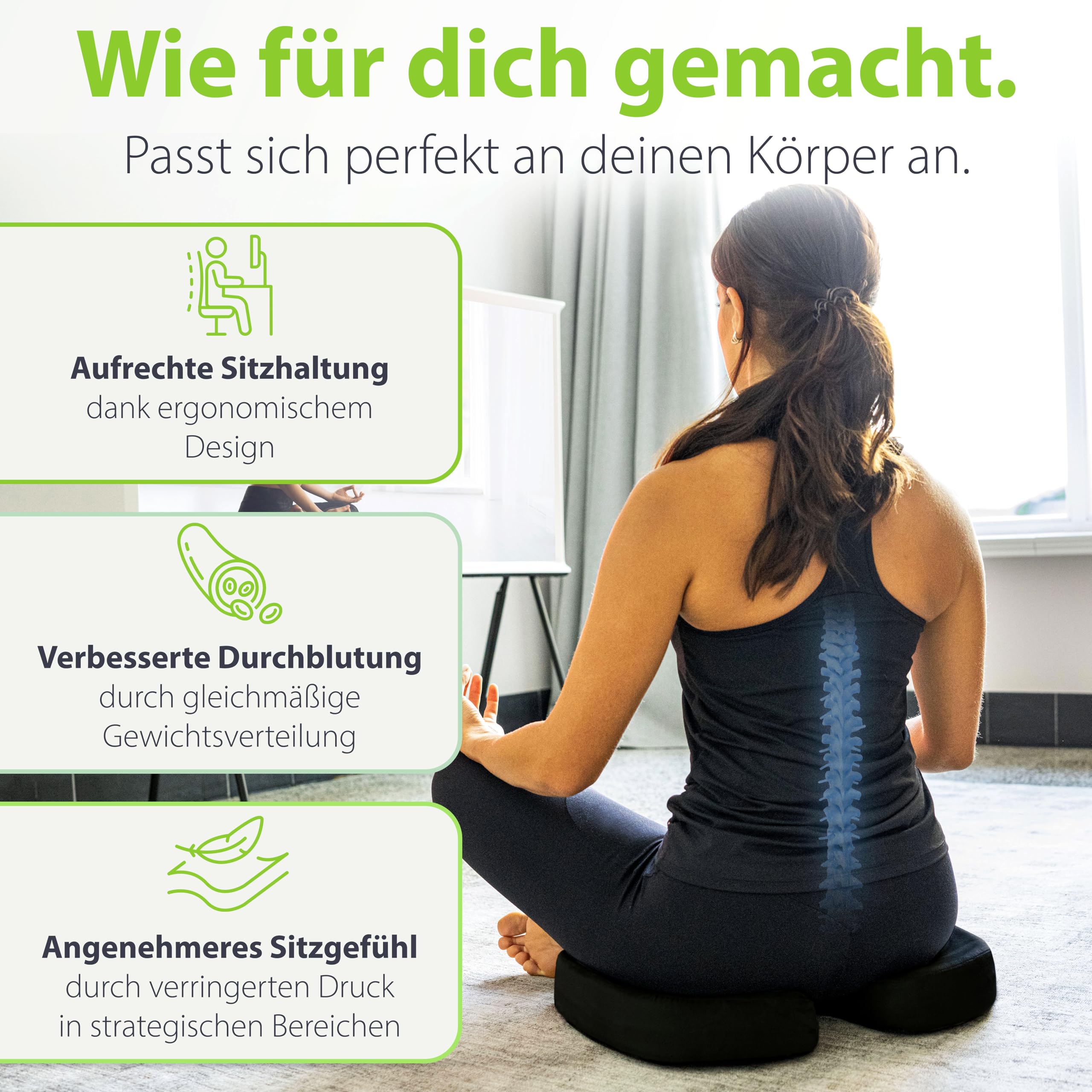 feela. Orthopädisches Sitzkissen 3 Härtegrade TESTSIEGER Ergonomisches Sitzkissen für Bürostuhl Auto Medium