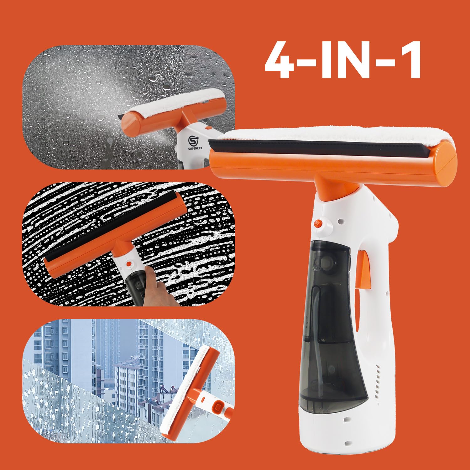 Nettoyeur de vitres sans fil rechargeable 3 en 1 avec raclette à vitres, fonction d'aspiration et pulvérisation, convient pour les fenêtres, les carreaux, les miroirs et les nettoyeurs de
