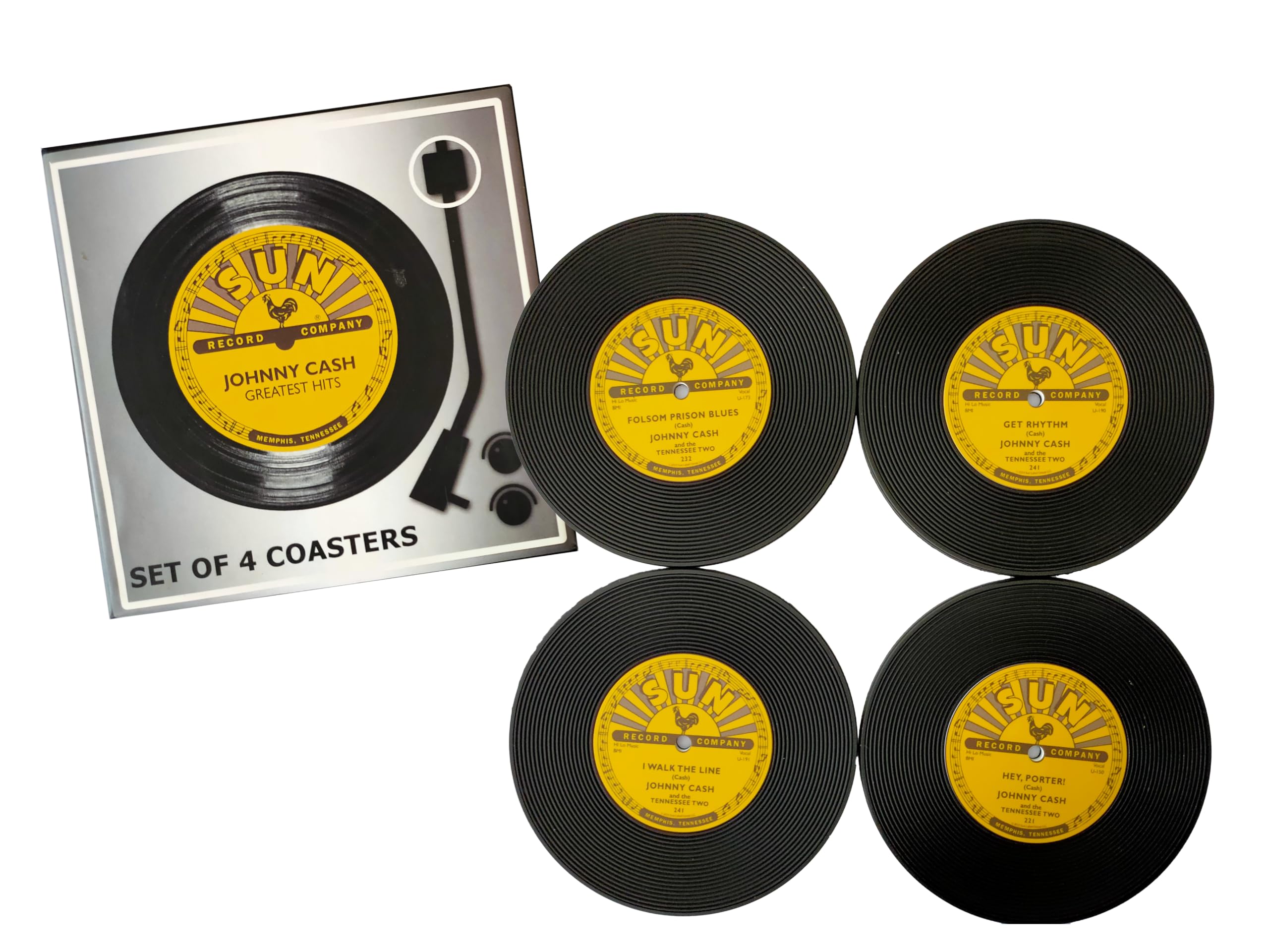 Mid-South Products - Sun Records Johnny Cash, Set of 4 Record Coasters
