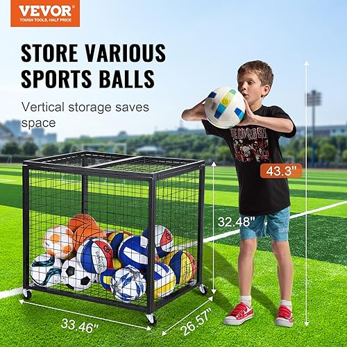 Miniatura 2 de VEVOR Rolling Sports Ball Storage Cart, Lockable Basketball Cage with Double Lids, Sport Equipment Holder Organizer for Indoor Outdoor, Steel