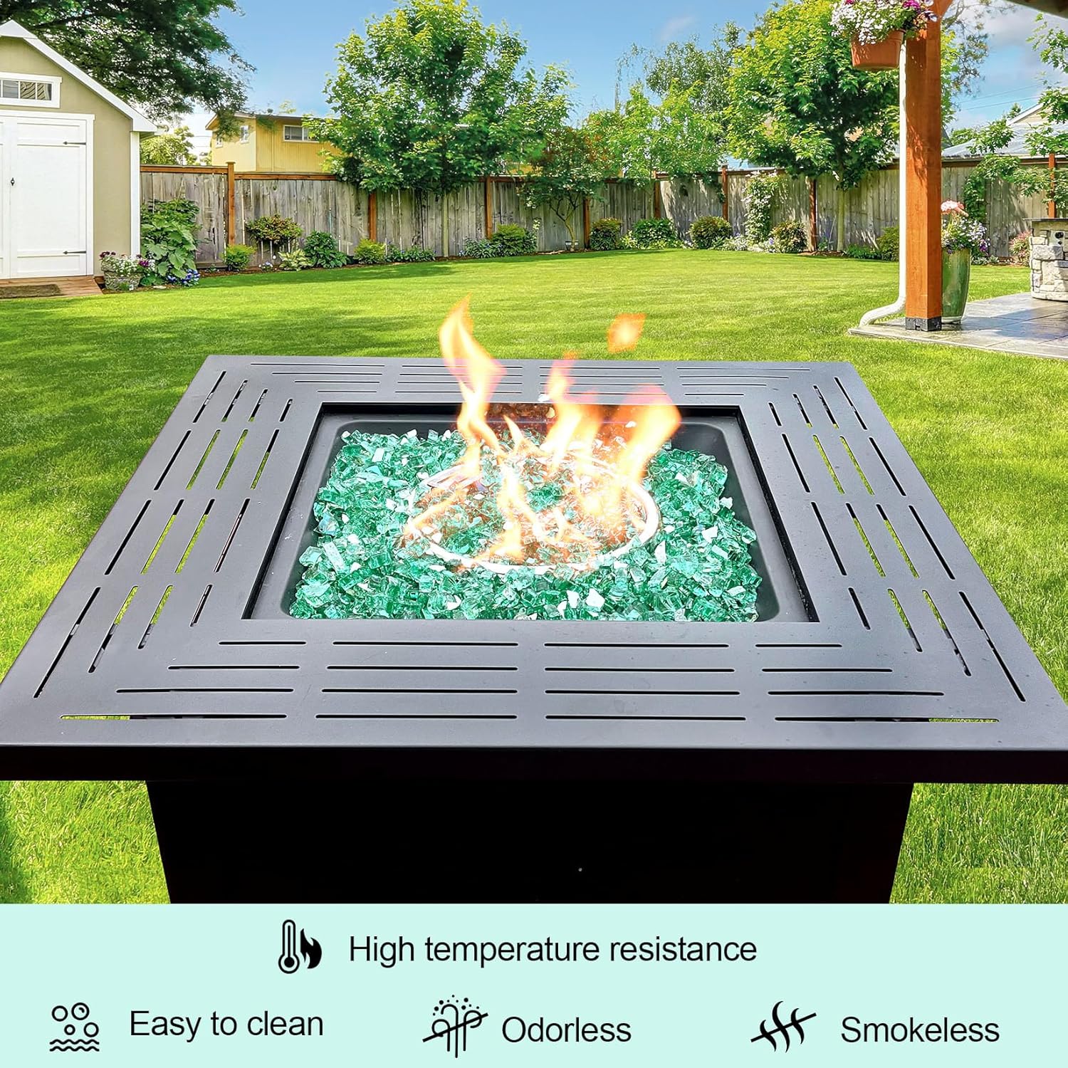 10 Pounds Fire Glass 1/2 Inch High Reflective Tempered Firepit Glass Rocks for Fireplace, Fire Pit Table, Fire Bowl and Landscaping (Emerald Green)