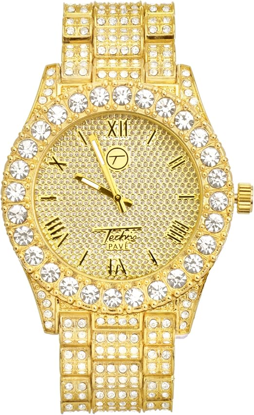 gold techno pave watch