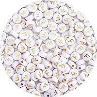 Vista 15 de 100 cuentas de letras – Cuentas redondas blancas de 0.157 x 0.276 pulgadas (0.157 x 0.276 in), color blanco, letras del alfabeto, corazón, estrella