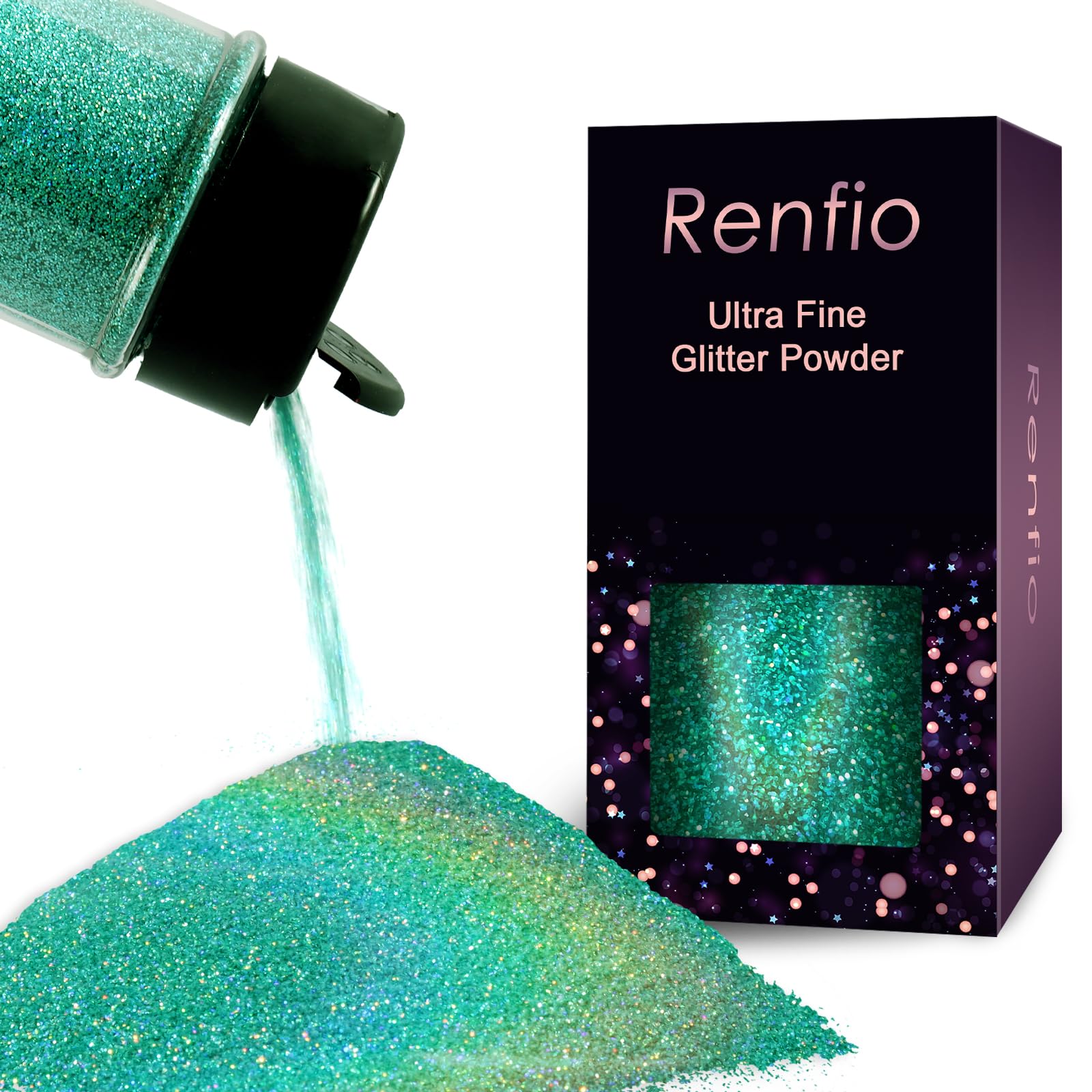 Renfio Holographic Ultra Fine Glitter Powder Metallic Resin Glitter 2.11 Oz (60g) PET Flakes Crafts Sequins 1/128" 0.008" 0.2mm Epoxy Chips Flakes for Tumblers Slime