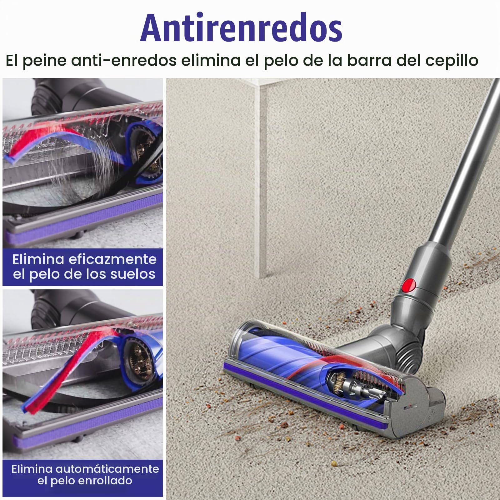 Cepillo Recambio para Dyson V12 Detect Slim / V9 Motorbar | Cabezal de repuestos para antigroviglio, Adecuado para pavimentos de madera dura, Adecuado para moqueta