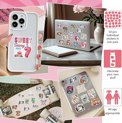Vista 3 de DETICKERS Six Seven Stickers 50 PCS Waterproof Vinyl Funny 6 7 Stickers Gifts for Adults Teens