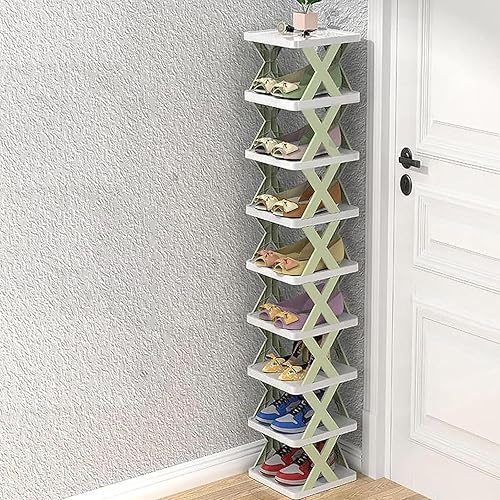 Organizador de almacenamiento de zapatos multicapa, zapatero creativo multicapa, zapatero expandible, zapatero de esquina vertical (verde, 8 capas)