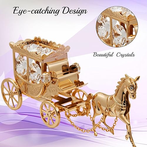 Miniatura 4 de Matashi Figura de escritorio chapada en oro de 24 quilates con cristales y tachuelas de caballo dibujada en caballo – Decoración coleccionable para