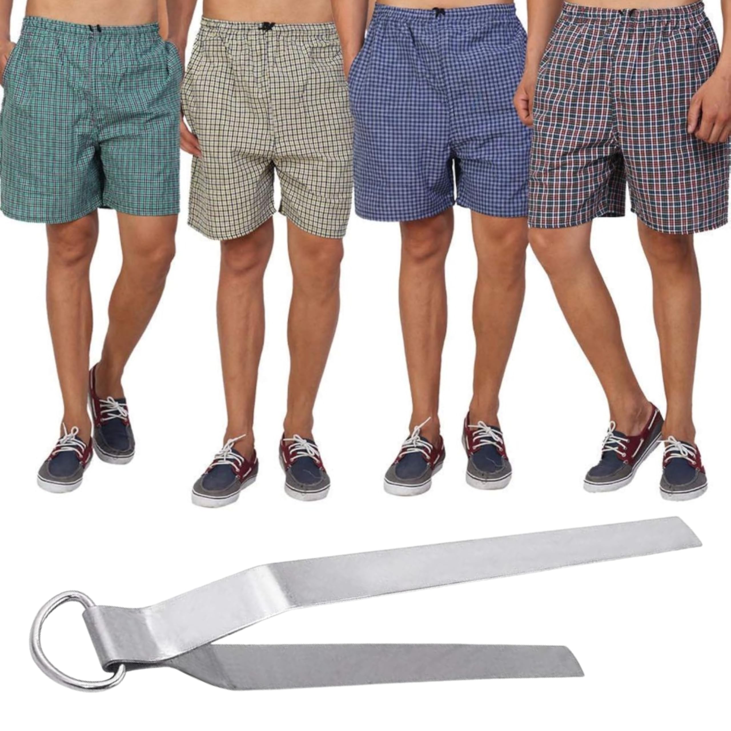 Mens Cotton Boxer | Mens Check Boxer | Mens Casual Shorts | Mens Regular Wear Boxer | Mens Boxer Shorts | Mens Regurlar Fit Boxer - Pack of 4 and Stainless Steel Chimta (Free)-image-32