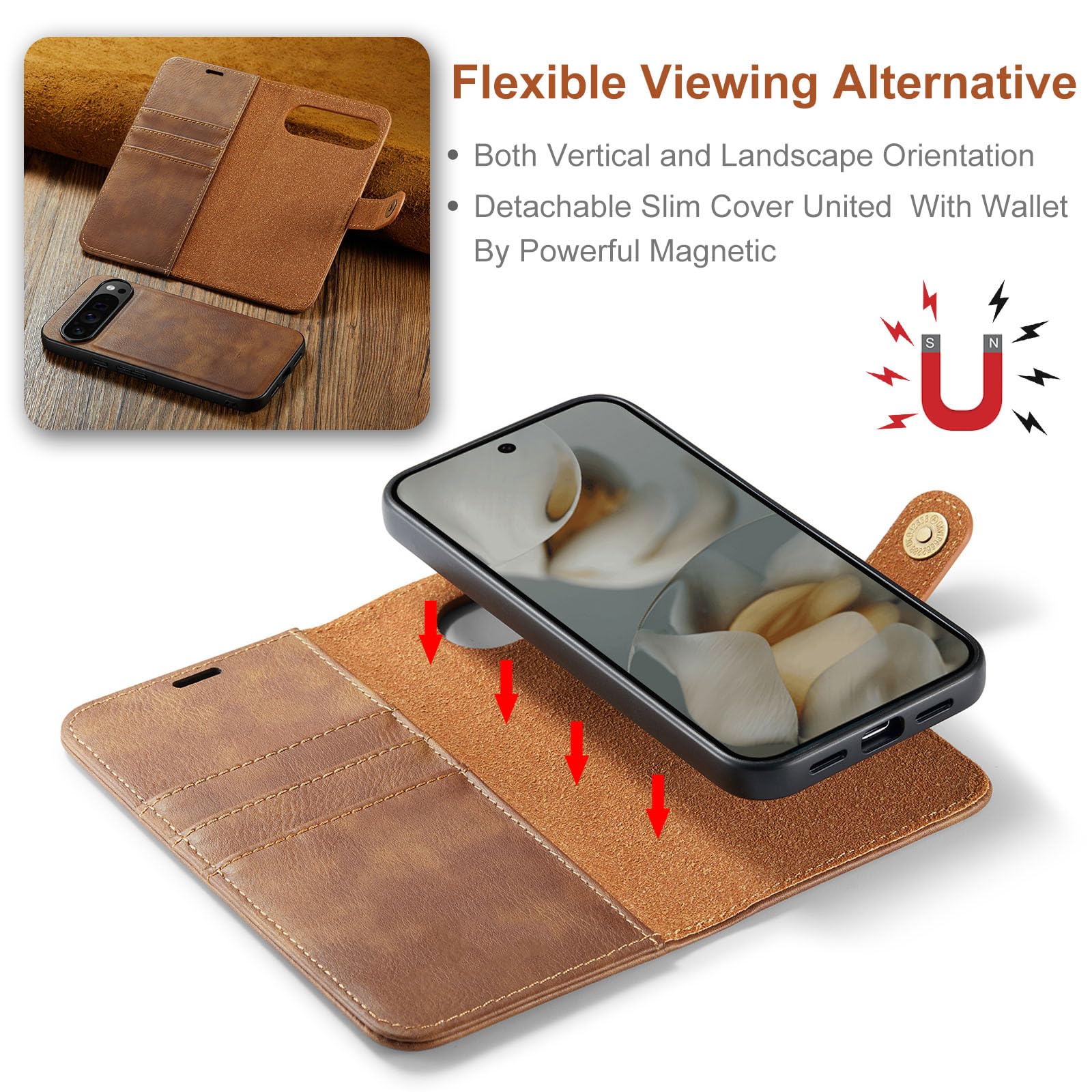 Cover Portafoglio Per Google Pixel 11 Pro XL/ 11 Pro/ 11, Staccabile