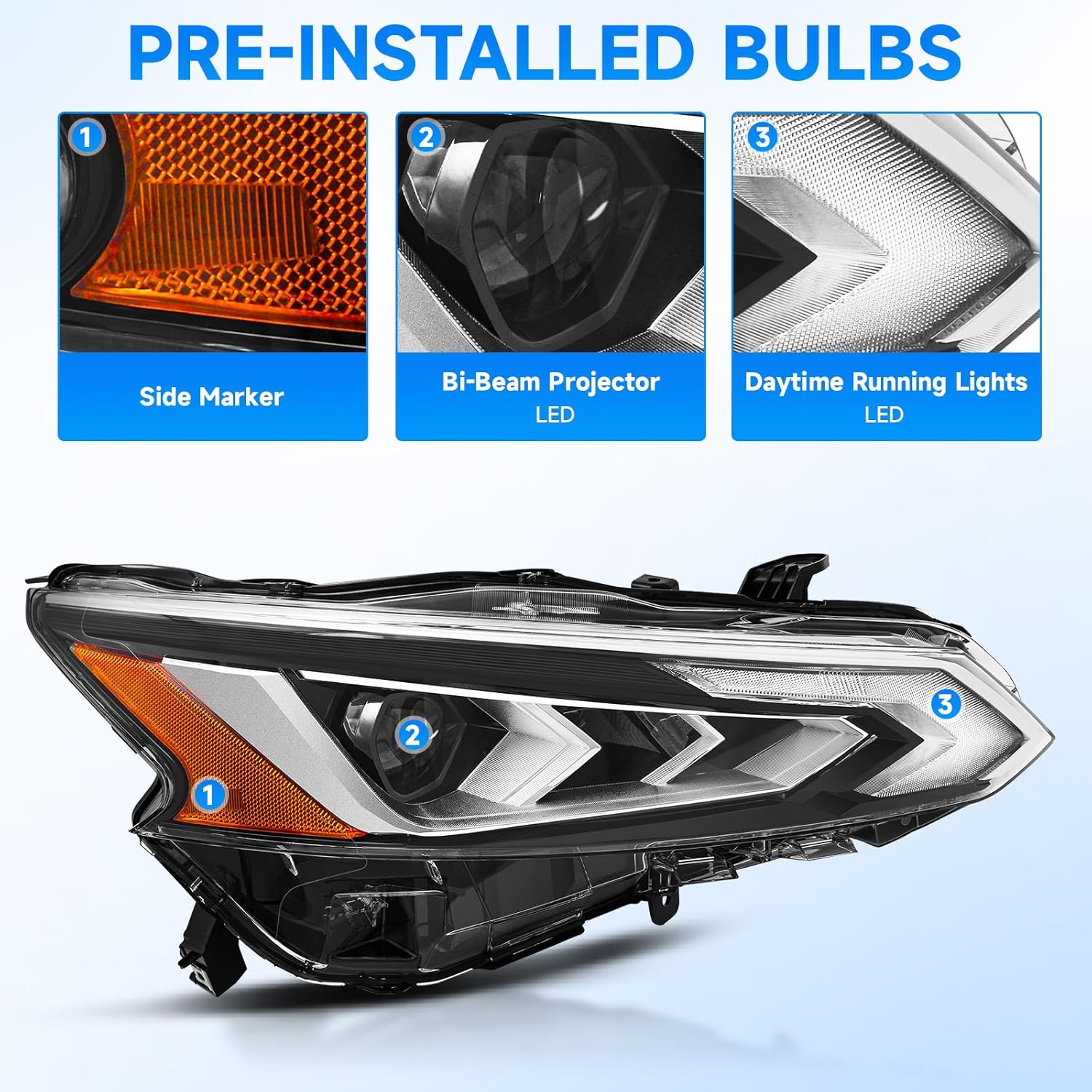 ELH LED Projector DRL Headlight Assembly Fit For 2019-2022 19-22 Nissan Altima 2019 2020 2021 2022 19 20 21 22 Nissan Altima Headlamp Driver Side and Passenger Side - Image 2