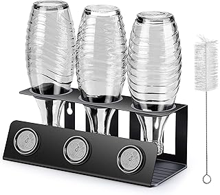 vinlley Flaschenhalter für Sodastream 3er Abtropfhalter mit Herausnehmbare Abtropfwanne und Deckelhalter, Abtropfständer für Sodastream, Crystal und Emil Flaschen, Schwarz.