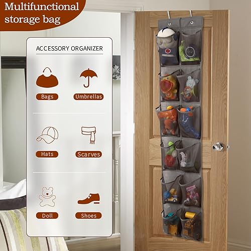 Miniatura 3 de Organizador de zapatos colgante para colgar sobre la puerta, 12 bolsillos grandes, color marrón claro