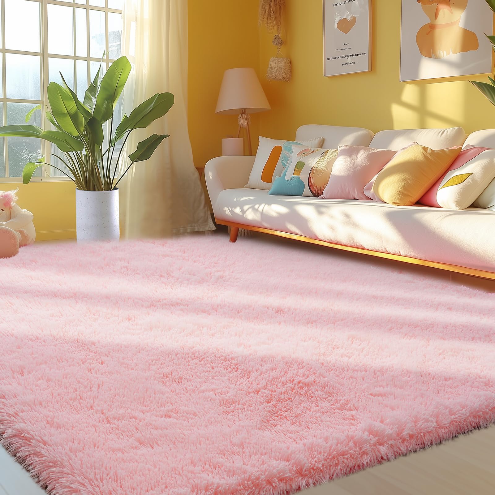 Pink Fluffy Area Rugs 4x6: Fluffy Furry Area Rugs for Bedroom- Ultra Soft Fluffy Fuzzy Pink Rugs- High Pile Plush Rugs for Bedroom, Nursery Kids Room (Pink, 4x6)