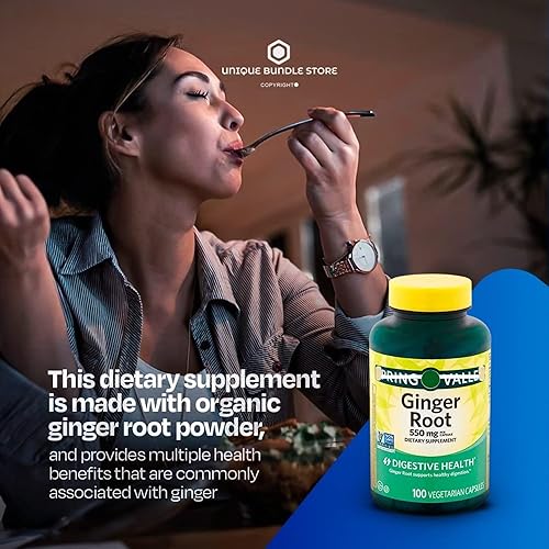 Miniatura 3 de Kadielona Unique Bundle Store Spring Valley, cápsulas de raíz de jengibre de 550 mg, raíz de jengibre, cápsulas de 100 unidades + organizador de