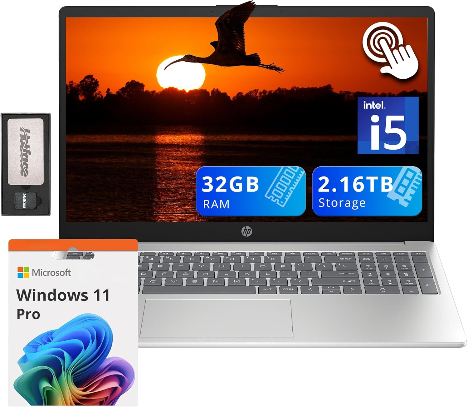 HP Pavilion 15.6" HD Touchscreen Laptop, Intel i5-1235U, Intel Iris Xe Graphics, 32GB RAM, 2.16TB Storage(2TB SSD + 160GB Docking Station Set), 720p Webcam, Num Pad, Wi-Fi 6E, Win 11 Pro, Silver