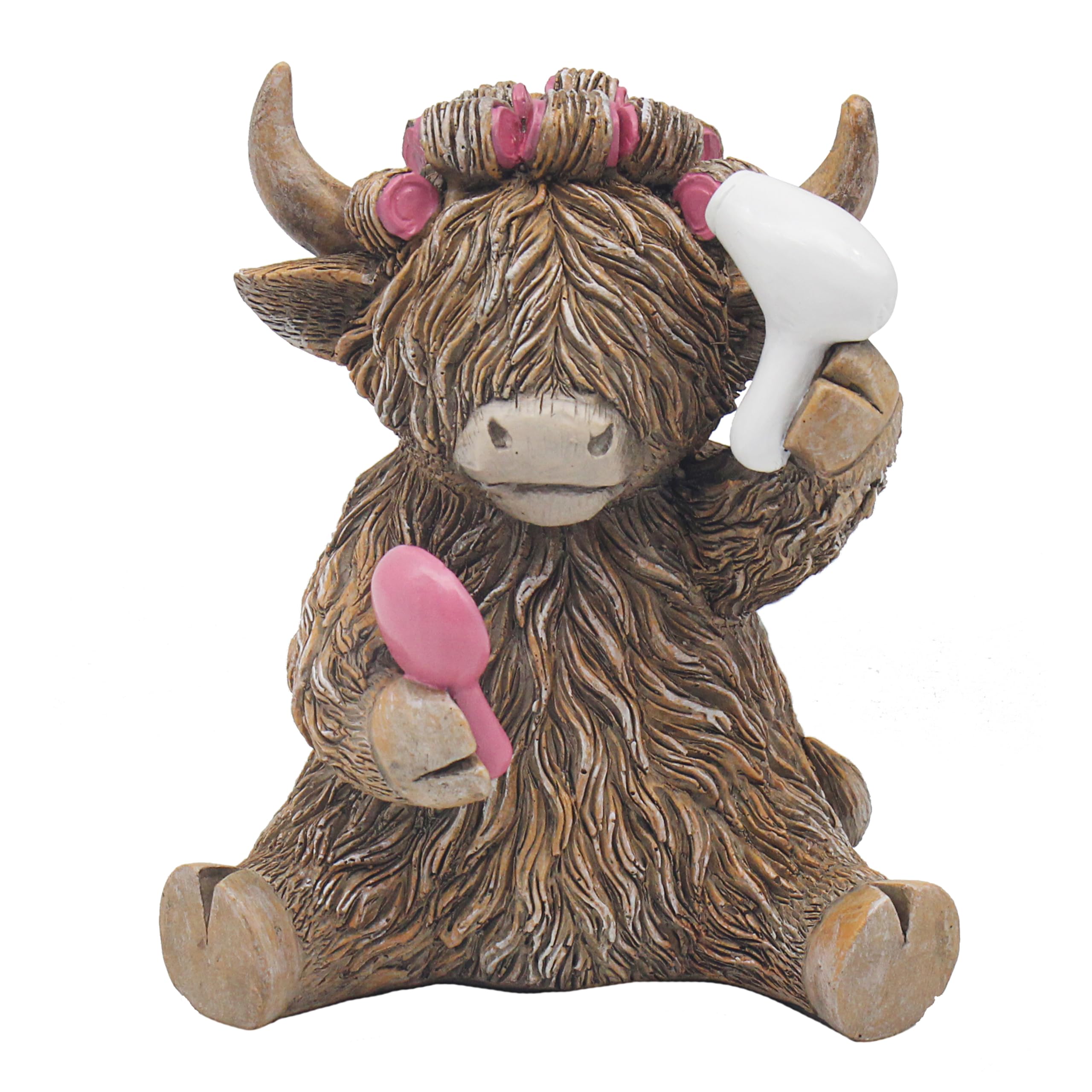 Highland Cow Hair Do With Hairdryer Ornament Resin In Gift Box Brand New 12cm