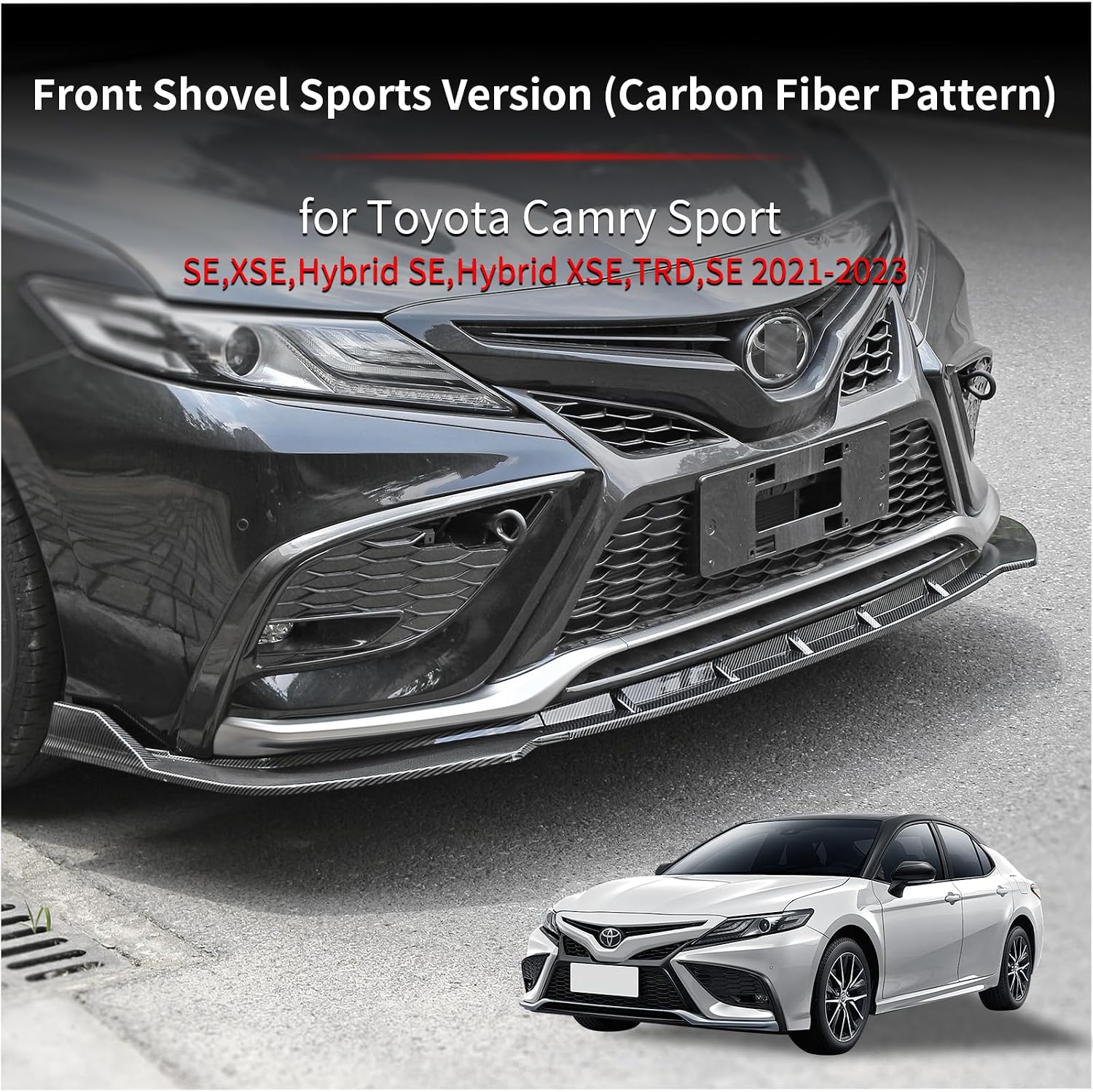 Front Bumper Lip Suitable for Toyota Camry SE,XSE, Hybrid SE, Hybrid XSE 2021 2022 2023 (Sport Version), Front Shovel, Exterior Accessories(Sport Version - Carbon Fiber Pattern)