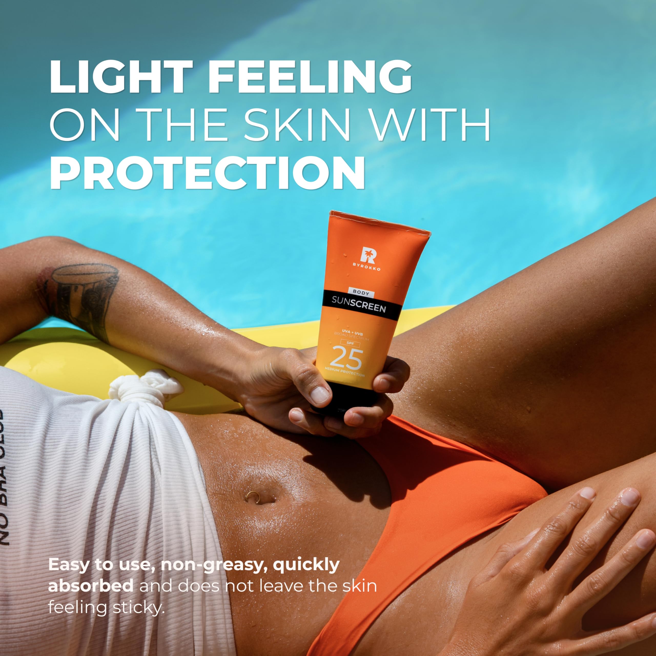 BYROKKO Body Sunscreen SPF 25, 150 ml, Broad Spectrum Protection Sun Cream for Sensitive Skin, Lightweight, Non-Greasy - Image 4