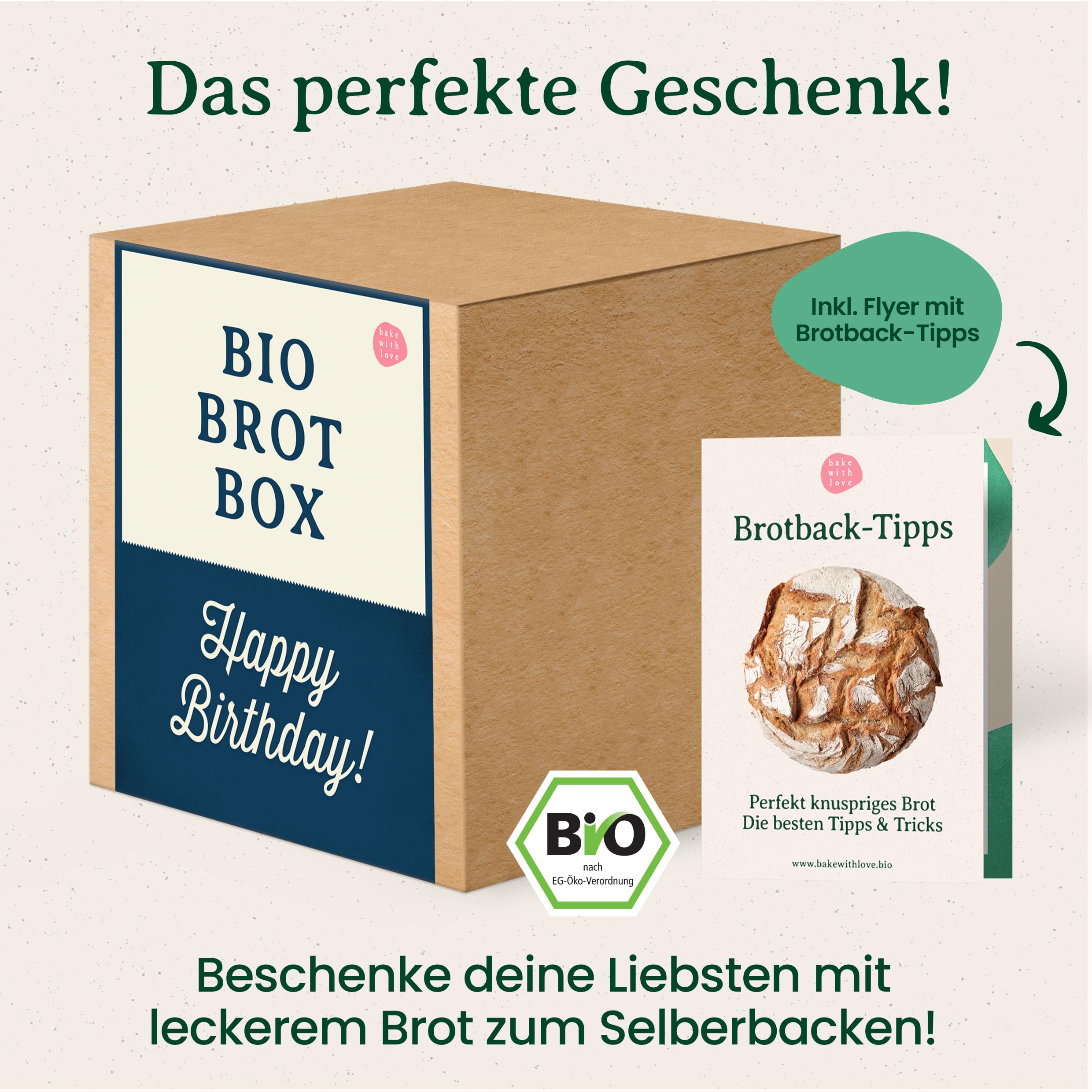 Happy Birthday Bio zestaw upominkowy do pieczenia chleba na urodziny – 8 rodzajów do samodzielnego pieczenia chleba i piekarnika – idealny jako prezent urodzinowy dla mężczyzn i kobiet Bake with Love