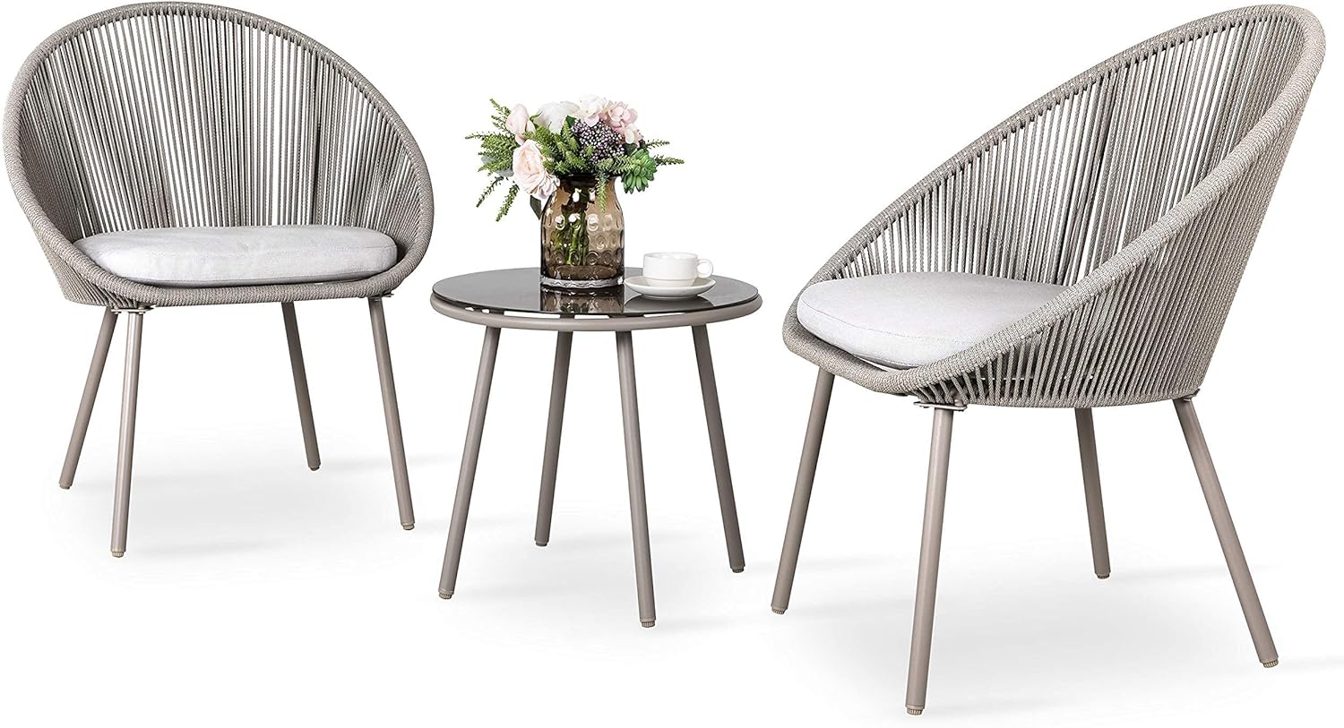 Nuu Garden 3 Piece Patio Table Set Outdoor All Weather Woven Rope Patio Conversation Bistro Set with Cushions, Patio Furniture Sets for Balcony, Garden, Balcony, Deck, Backyard, Gray : Patio, Lawn & Garden