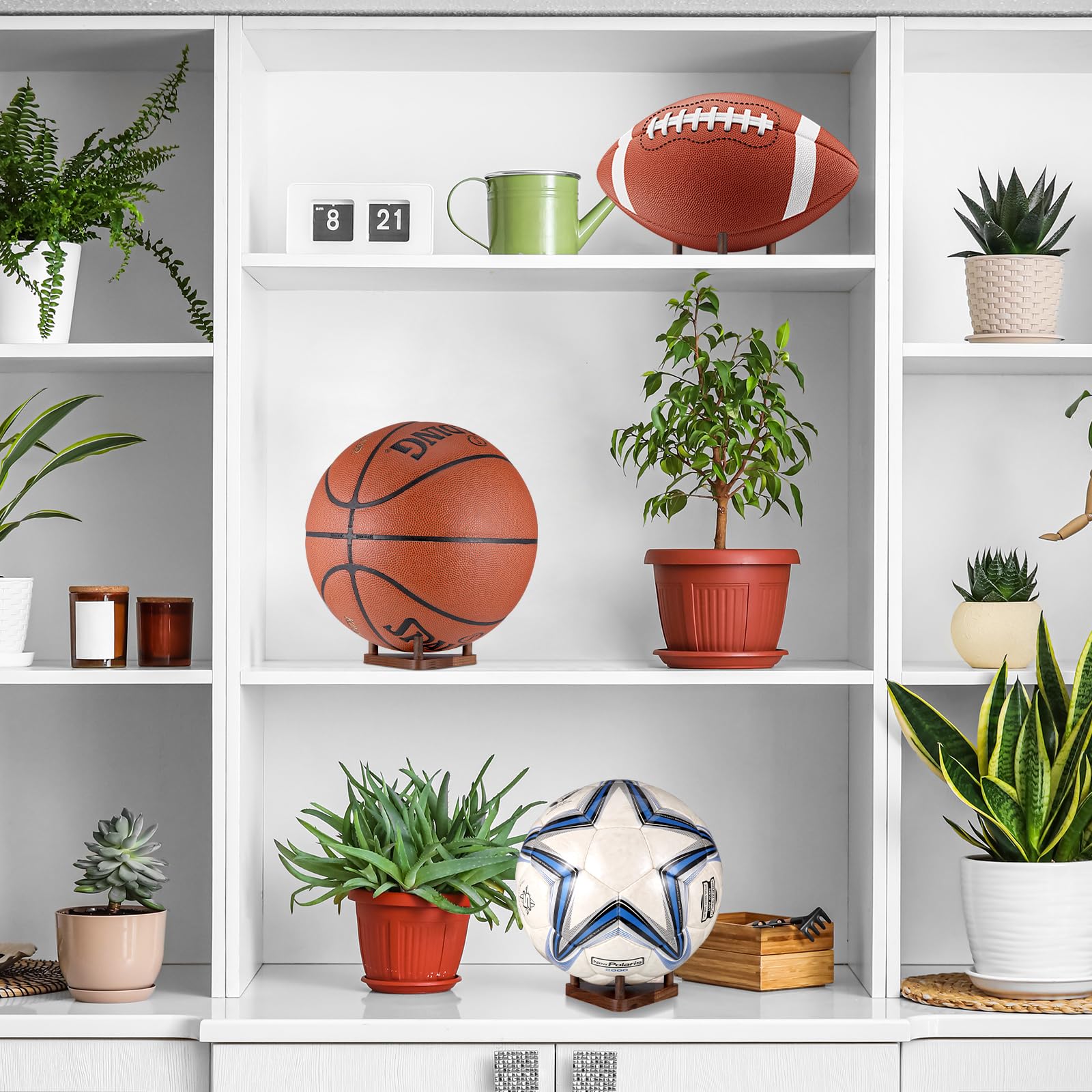 Fentar Support Ballon Foot, Basket et Rugby en Bois - Porte Ballon Stables - Socle Polyvalent - Rangement pour Football, Basketball, Rugby, Volleyball