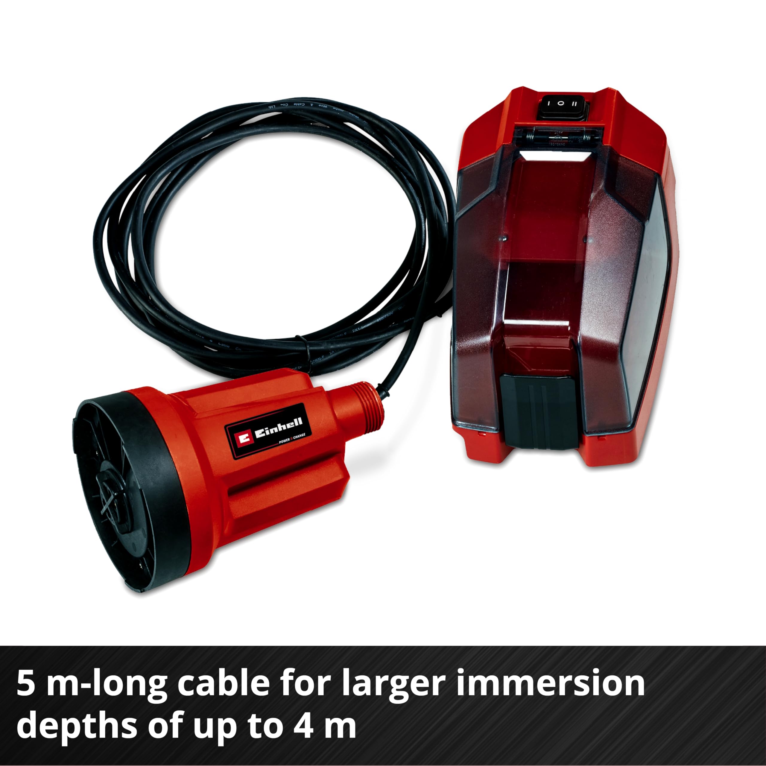 Einhell Akku-Klarwasserpumpe GE-SP 18 LL Li (1x4,0Ah) Power X-Change (Li-Ion, 18 V, max. 4500 L/h, flexible Batteriebox, Dauerlauffunktion, inkl. 4,0 Ah Akku & Schnellladegerät) Rot/Schwarz