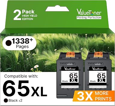65XL Black Ink Cartridge Replacement for HP Ink 65 Black HP65XL Black Ink Cartridges HP65 65 XL Works for Envy 5055 5052 5058 DeskJet 3755 2655 3720 3722 3723 3752 3758 2652 2624 2Black
