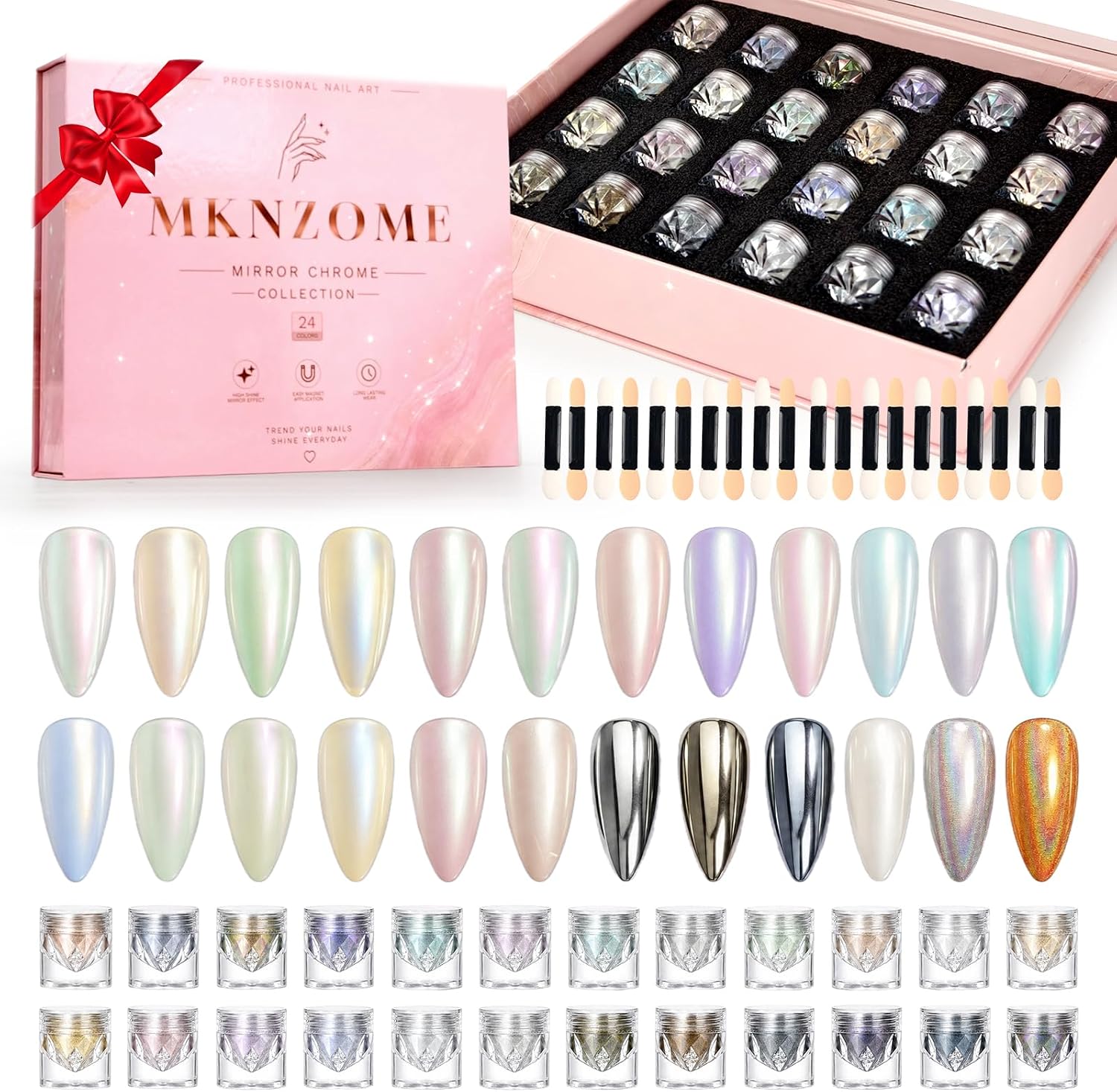 24 Colors Chrome Nail Powder Metallic Mirror Aurora Holographic