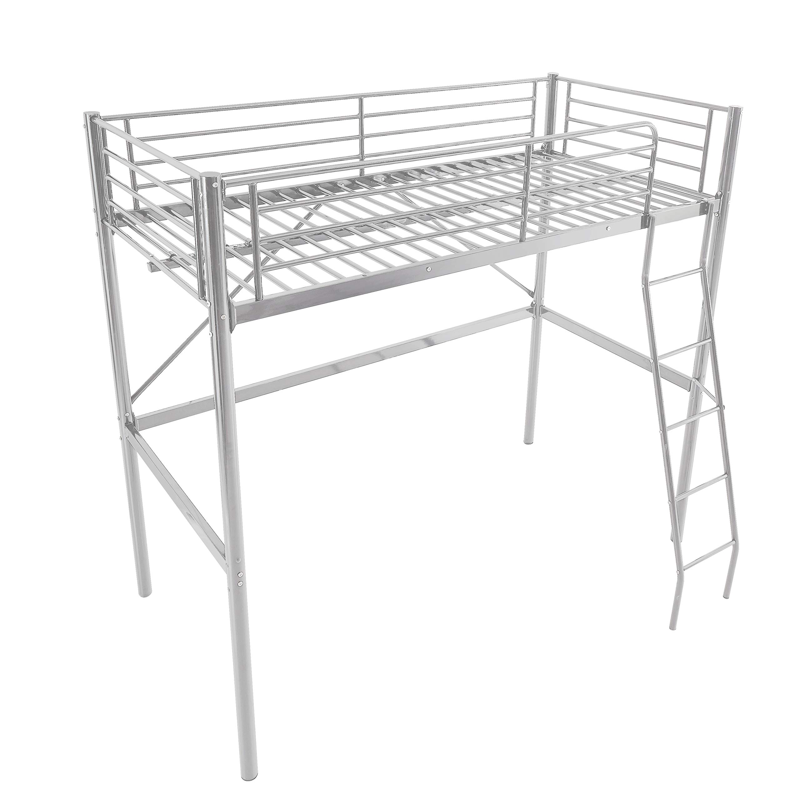 MUEBLIX | Literas Juveniles 90x190 | Cama Alta Individual | Estructura de Metal | Literas Juveniles Baratas con Escalera | Ideal para Loft para Escritorio Debajo | Modelo Pedro