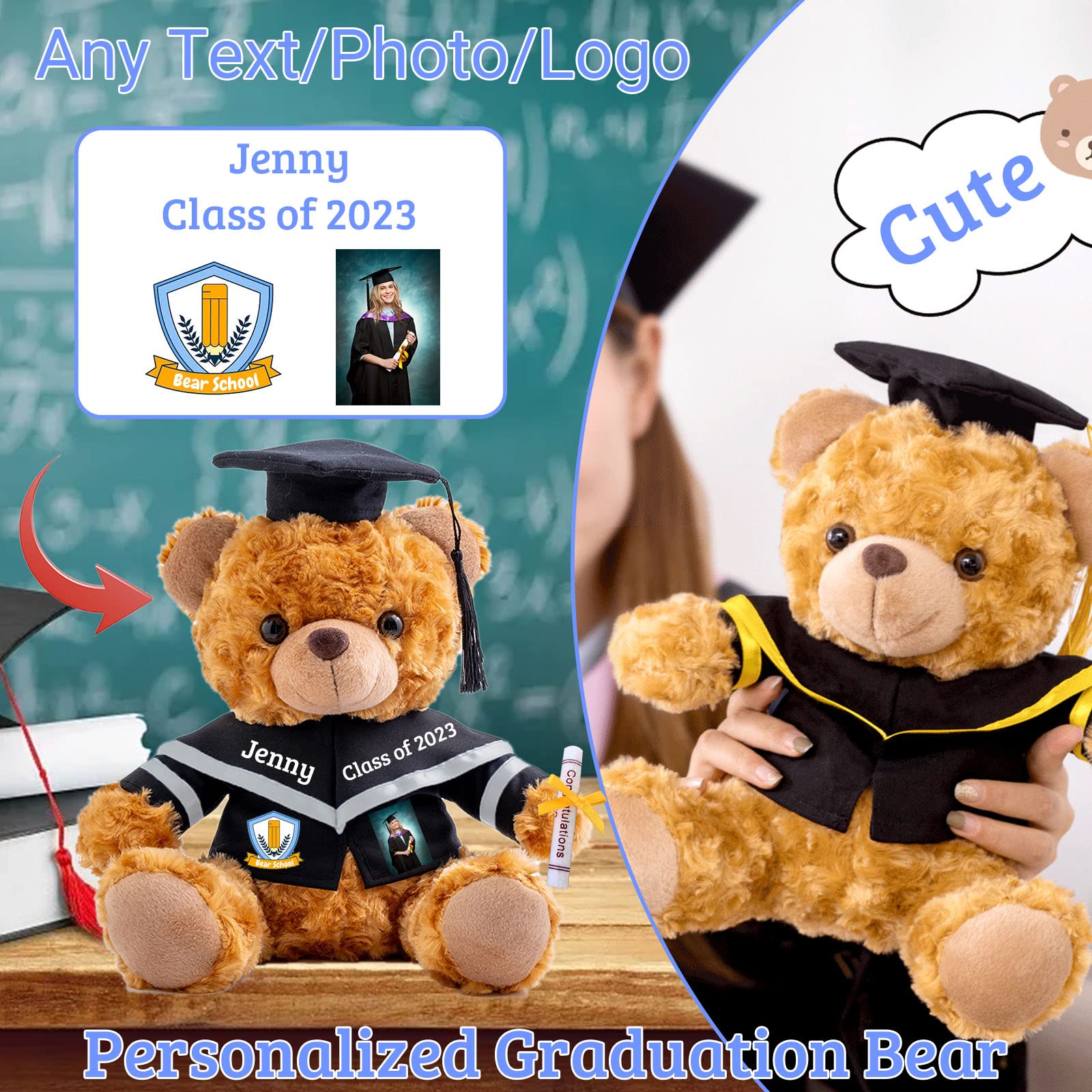 Personalisiertes Abschlussbär-Plüschtier – Mit Brille & Schal 2025 – Graduation Geschenk Für Ihn/sie