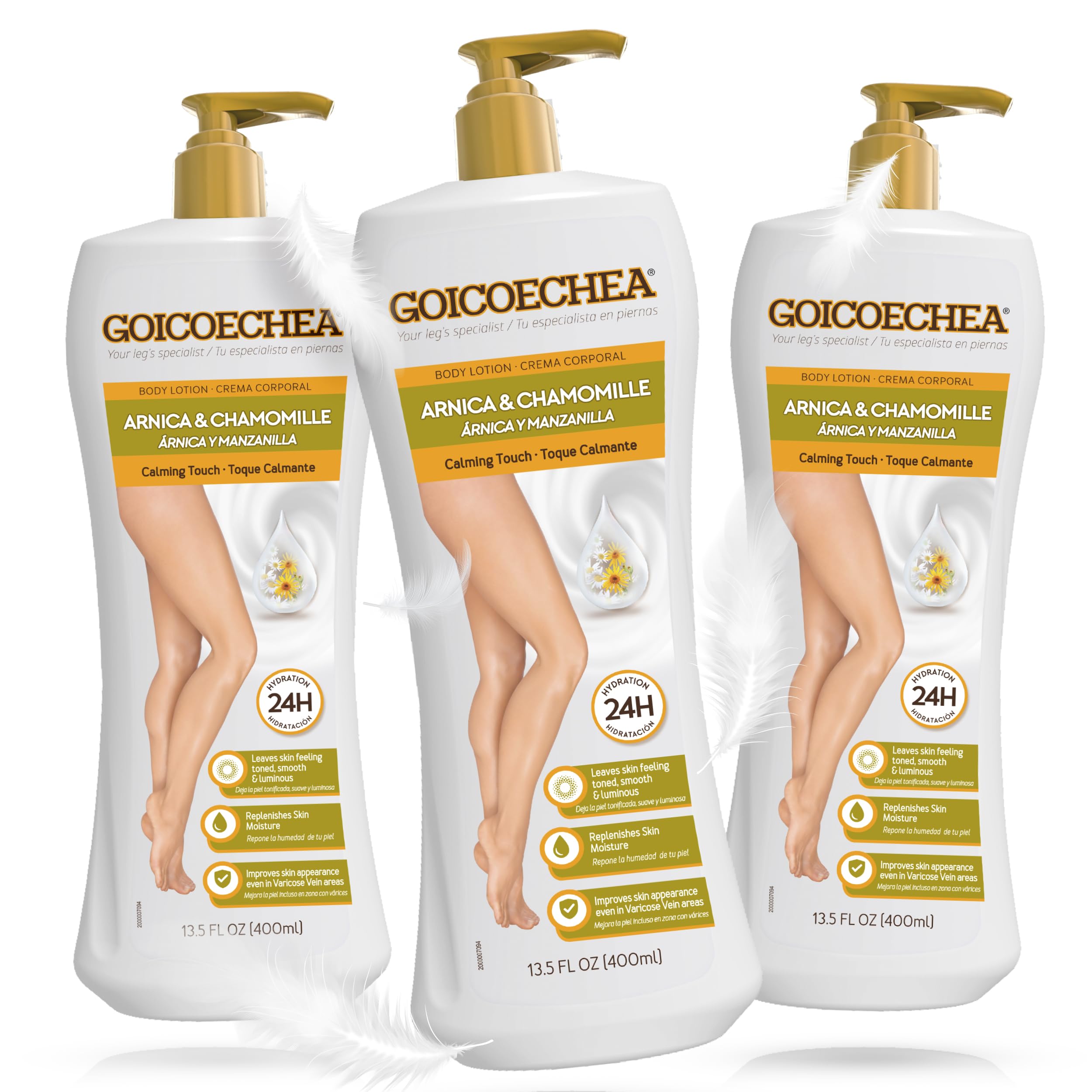Arnica & Chamomile Body Lotion | Soothes Tired Legs; Hydrates & Refreshes Skin; Non-Greasy Daily Formula; Varicose Veins Cream; Improves Appearance of Varicose Veins, 13.5 Oz, 3-Pack