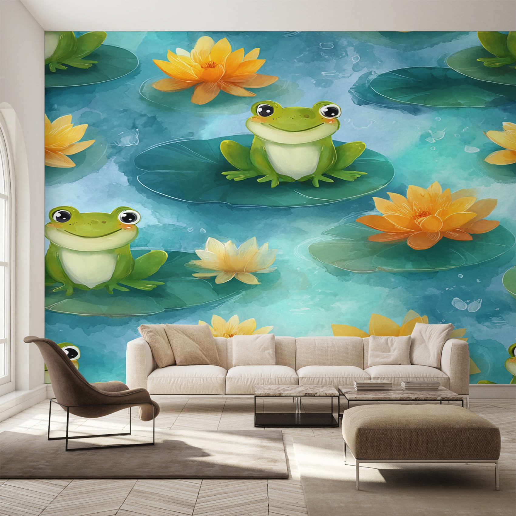 Papier peint panoramique grenouilles mignonnes enfants lotus grand format mural salon