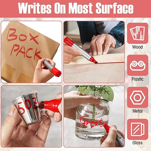 Miniatura 5 de Fuutreo Paquete de 10 marcadores permanentes jumbo a granel con punta de cincel grande, marcadores permanentes de secado rápido, impermeables, Rojo