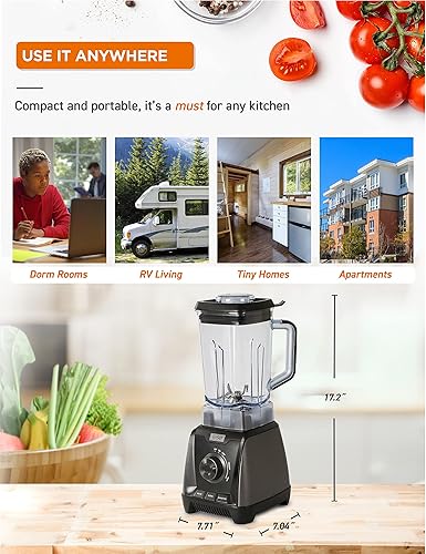 Miniatura 8 de COMMERCIAL CHEF Licuadora de alta potencia de 1200 W, 50.7 oz, color negro